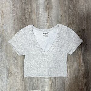 Garage Heather Gray Ribbed V-Neck Crop Top